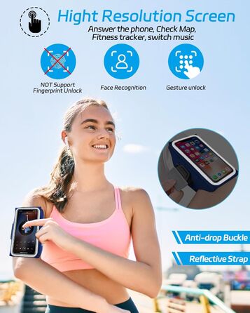 Спортивна сумка для телефону на руку Razobws з відділенням для навушників, підходить для iPhone 17 16 15 14 13 12 11 Pro Max, Galaxy S24 S23 Ultra, чорний/морський блакитний (до 6.8 дюймів)