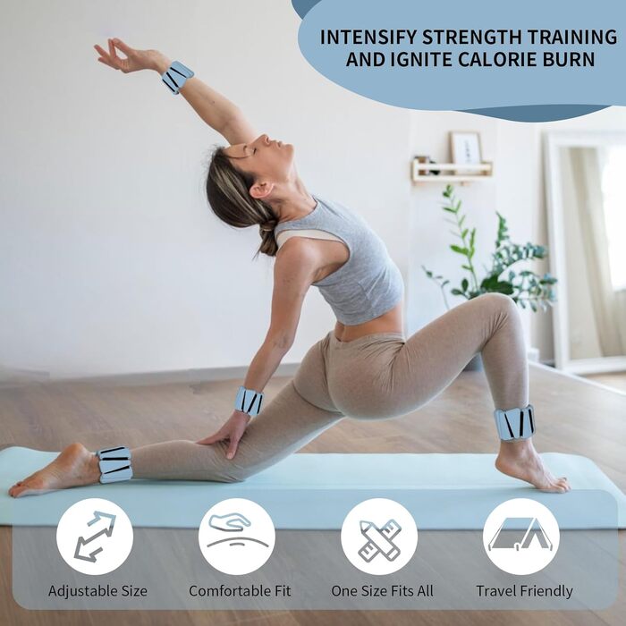 Ваги для зап'ястя та щиколоток FENIXFIT для жінок. Набір 2 шт. для силових тренувань, бігу, йоги, пілатесу, блакитні