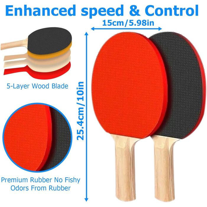 HOMURY Набір для настільного тенісу: 2 ракетки, сітка, 3 м'ячі, сумка, для гри в приміщенні та на вулиці, дитячий та дорослий