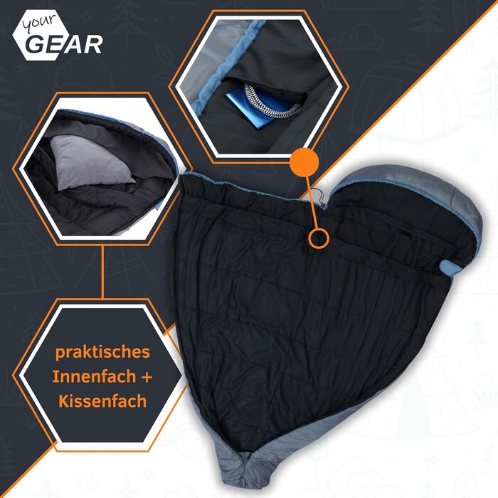 Спальник зимовий GEAR Mumienschlafsack Sirocco -18°C, 230x80 см, водонепроникний, для трекінгу та кемпінгу (синьо-сірий)