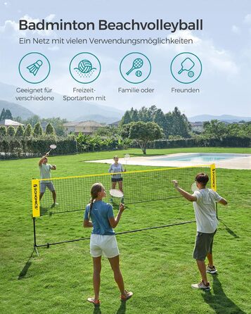 SONGMICS М'ячна сітка для бадмінтону та волейболу, регульована висота, портативний набір (300/400/500 см, жовта)