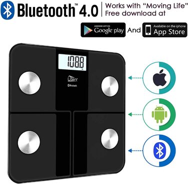 Цифрова вага-аналізатор жиру Uten з Bluetooth, додатком, 180 кг, чорна