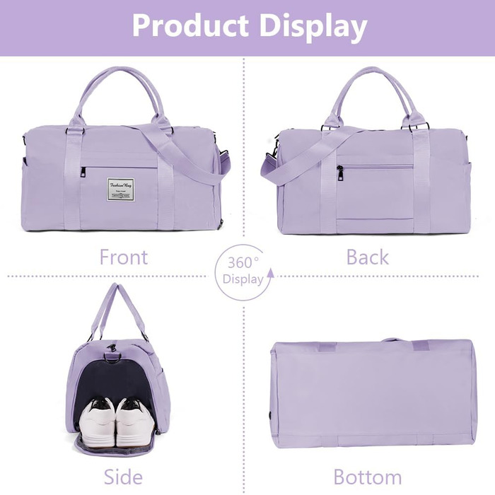 Спортивна сумка Flintronic: дорожня сумка, валіза-мішок з відділенням для взуття та мокрих речей, водонепроникна, для подорожей та спорту, чорна (#4 світло-фіолетовий)