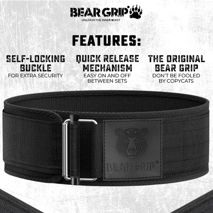 BEAR GRIP – самозамикаючий пояс для важкої атлетики, преміум-пояс для кросфіту, пауерліфтингу та бодібілдингу для чоловіків і жінок
