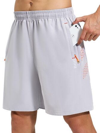 Спортивні шорти Cimic для чоловіків, короткі, з кишенею на блискавці, швидковисихаючі, дихаючі, легкі для спорту та фітнесу (Сріблясто-сірий, XL)