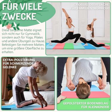 Складаний гімнастичний мат для фітнесу та дітей 195 x 75 x 3 см, м'яка спортивна підкладка для тамблінгу та активних ігор з ручками для перенесення (дизайн: мультфільм)