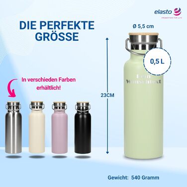 Трінкфляшка 500 мл з нержавіючої сталі з подвійними стінками - ізольована пляшка для холодних напоїв, не протікає, з ручкою, колір: фіолетовий (зелений з текстом на замовлення)