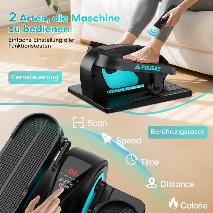 Еліптичний тренажер під стіл для дому, 2 в 1 електричний крос-тренажер з 15 швидкостями та 3 автоматичними режимами, педальний тренажер для літніх людей з пультом дистанційного керування, тихий та портативний тренажер для ніг, синій, 15 швидкостей + 3 авт