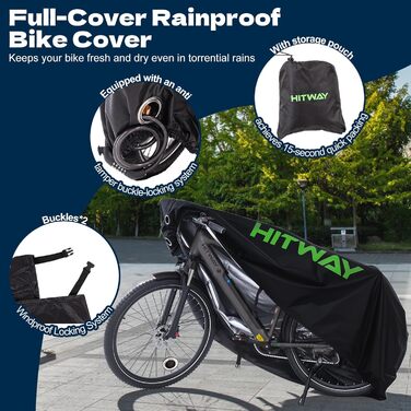 Чохол для велосипеда HITWAY, водонепроникний, 420D, захист від УФ-променів, пилу та дощу, з отвором для замка та кишенею, для електровелосипедів до 29 дюймів, чорний