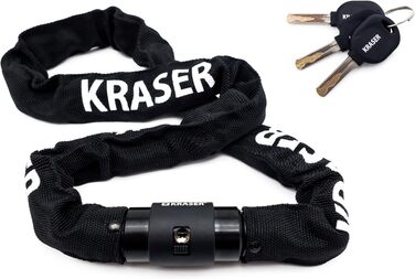 Ланцюговий замок для велосипеда KRASER KR620, водонепроникний чохол, поворотна головка 360°, довжина 100 см, товщина 6 мм, чорний, 3 ключі