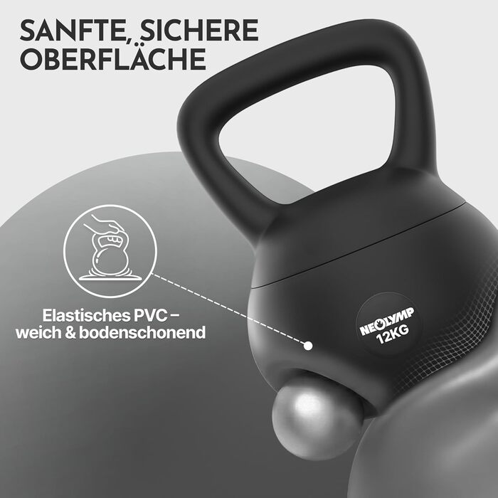 М'яка гантель NEOLYMP Soft Kettlebell 2-12 кг для дому: безшумна, з амортизацією, з зручною ручкою | Чорний колір