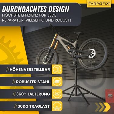 Підставка для збирання велосипедів Tarpofix® до 30 кг | Професійна підставка для ремонту велосипедів та електровелосипедів | Важкий велосипедний тримач E-Bike | Підставка для ремонту велосипедів (Чорний)