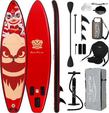 Надувна SUP-дошка FEATH-R-LITE 11' для дорослих з ручним насосом, веслом 2 в 1, сидінням, фіксатором, сухим мішком і водонепроникним чохлом для телефону, універсальна дошка для веслування стоячи