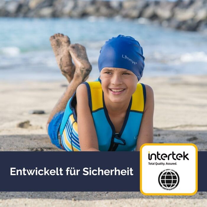 Плитка для плавання Liys Schwiweste для дітей - допоміг для плавання з регульованою плавучістю, сертифікат CE, переможець тесту на Vergleich.de, м'який неопреновий комір, безпечне та надійне виконання, з сумкою для перенесення (L, блакитний)