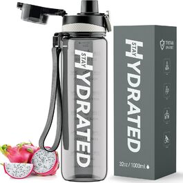 Спортивна пляшка для води 1л Tritan без BPA з міткою часу, сіра (1000 мл)