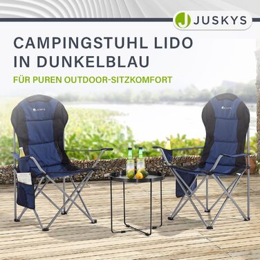 Крісло для кемпінгу Juskys Lido складне з підсклянником, кишенею та сумкою для перенесення - зручне крісло для відпочинку на природі з підлокітниками та спинкою - 4 кольори (синій)