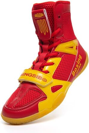 Боксерські черевики для чоловіків та жінок, дитячі, для індоор-фітнесу, бойові черевики, антиковзкі та дихаючі хай-топ бойові черевики, 40 EU, червоний, жовтий