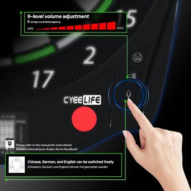 Електронна дартс-дошка CyeeLife ZD01J з 12 м'якими дротиками, для 8 гравців, 34 ігри, 255 варіацій, аксесуари в комплекті