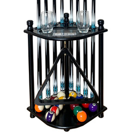 Підставка для київ для більярду на підлозі для 8 київ та аксесуарів, дерев'яна, кутова, з гачками та табло (чорний торс)