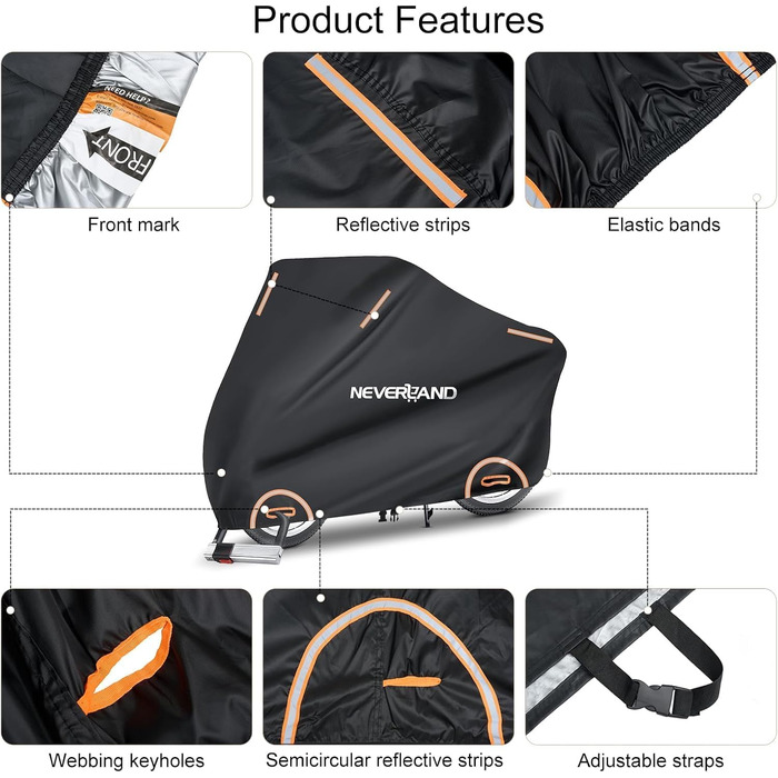 Накладна для мотоцикла NEVERLAND - захисний чохол-гараж для мотоцикла, водовідштовхувальний, сонцезахисний, 210D Oxford, 2000PA, 220x95x110 см, чорний