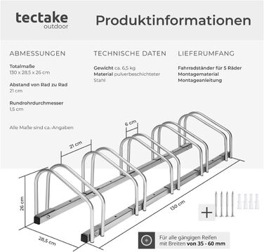 Підставка для велосипедів tectake®: для 4-5 велосипедів, електровелосипедів, гараж, стійка на підлозі або стіні