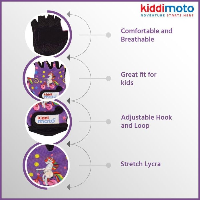 Дитячі велосипедні рукавички без пальців KIDDIMOTO для хлопчиків та дівчаток (4-8 років), Unicorn