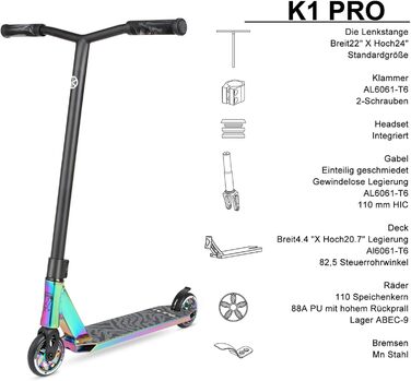 Трюковий самокат VOKUL Pro BZIT K1 з колесами 110 мм для дітей, підлітків і дорослих, алюмінієві колеса, фрістайл, подарунок AllRainbow