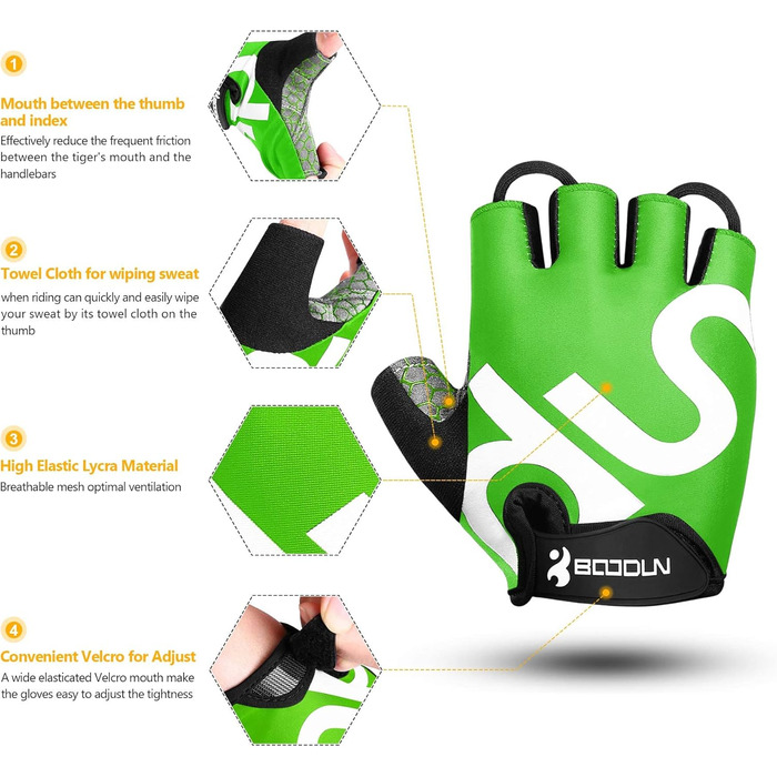Велосипедні рукавички для чоловіків Daen Soer - рукавички напівпальці для гірського велосипеда, шосе, даунхілу, повсякденного використання (зелені, розмір M)