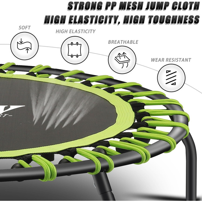 Трамплін для фітнесу 112 см, міні-трамплін для дому, з регульованою ручкою (3 положення), система пружин, до 150 кг, зелений