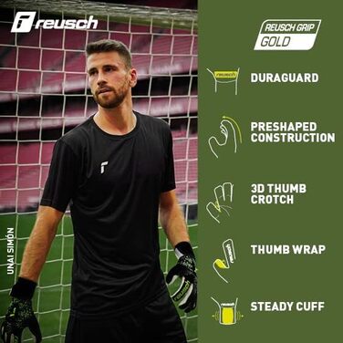 Воротарські рукавички Reusch Pure Contact Gold, унісекс, чорні/зелені, розмір 10.5, внутрішній шов, покриття Grip Gold, для всіх типів полів