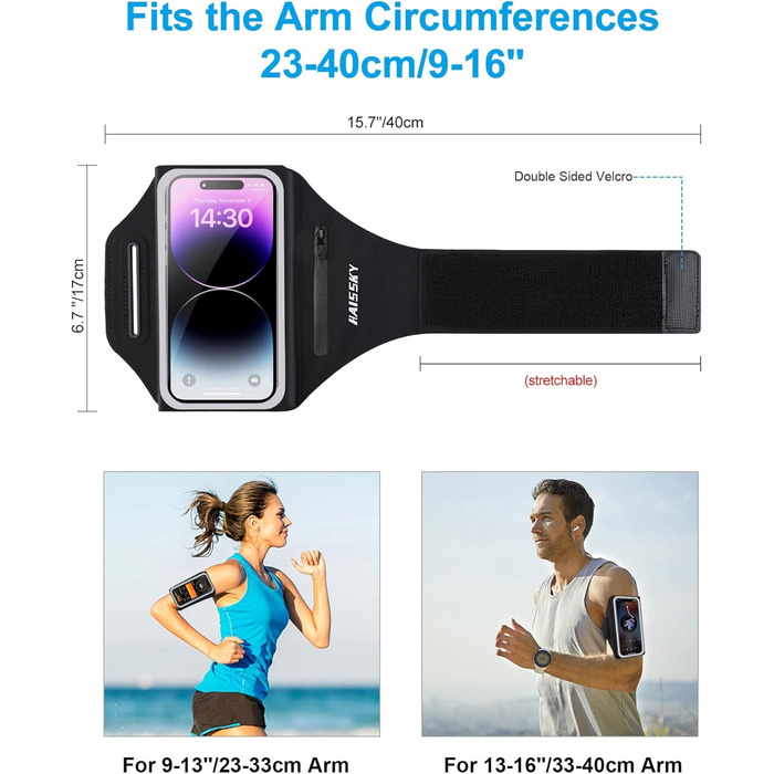 Спортивний браслет для телефону: фіксатор для бігу, чорний, на 6.9 дюйми, з кишенею для навушників (iPhone, Galaxy)