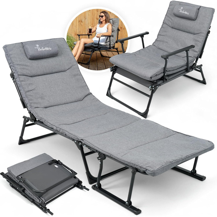 Розкладне шезлонг для відпочинку на сонце: стілець, шезлонг, для саду та кемпінгу, до 200 кг, вологостійкий