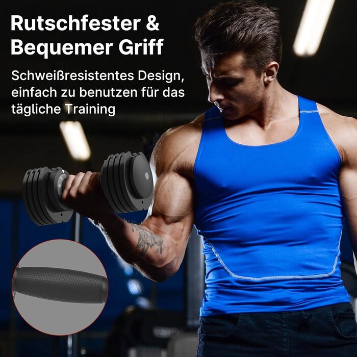Регульовані гантелі EnterSports 12/18/27 кг з неслизькими ручками - для дому, офісу, фітнес-залу