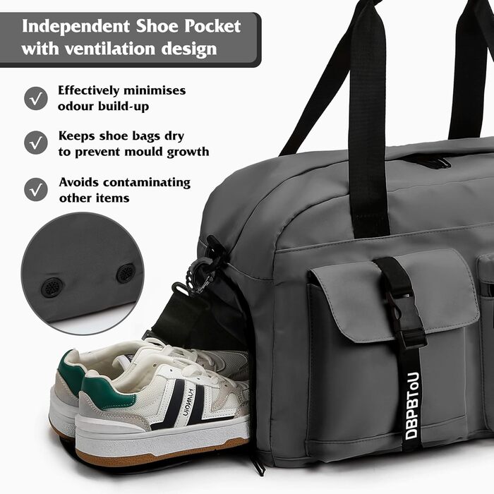 Спортивна сумка для фітнесу та подорожей з відділенням для взуття та вологих речей, водонепроникна сумка-вікендер для залу, плавання та сауни (Сіра)