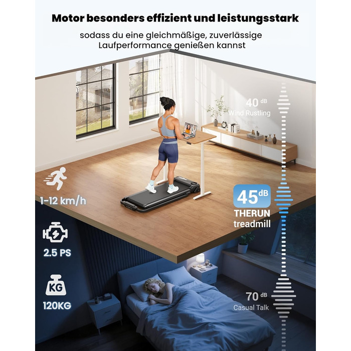 Біговий тренажер THERUN для дому, складаний, тихий, з ручною нахилом 10% та LED-дисплеєм, швидкість до 10 км/год, подвійна амортизація, стіл для бігу, для дому та офісу
