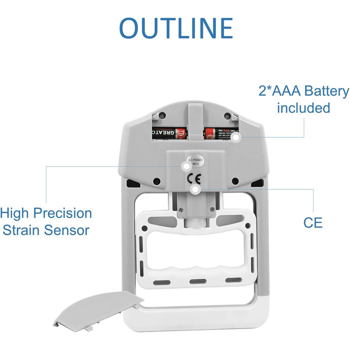 Цифровий динамометр GRIPX для вимірювання сили хвата, автоматичний, 90 кг / 198 lbs (сірий)