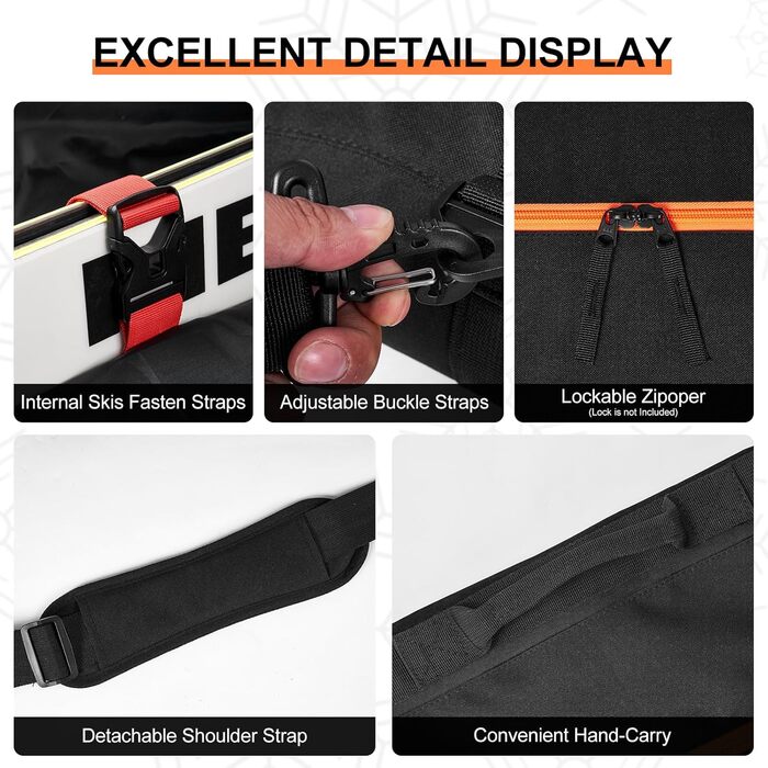 Сумка для лиж Odoland Skitasche Set: комбо для лиж та взуття, водонепроникна, до 200 см, для чоловіків та жінок (Помаранчевий)