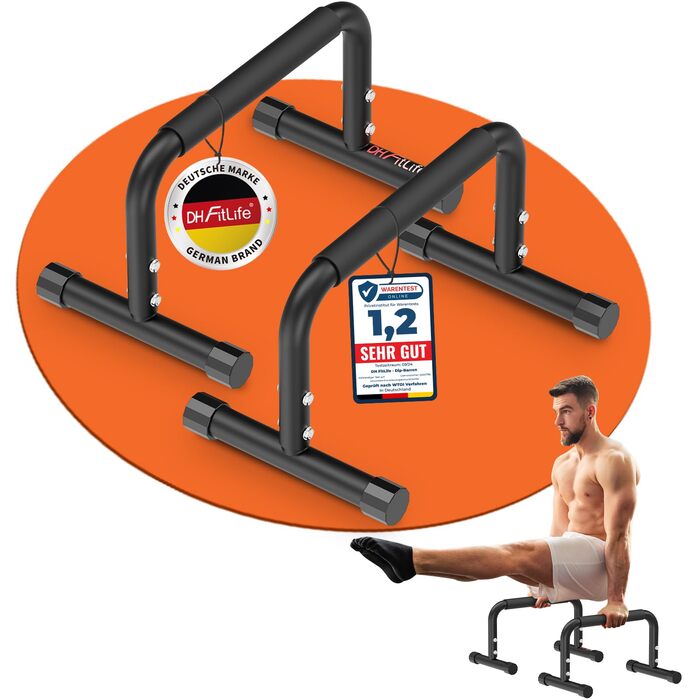 DH FitLife Регульовані бруси для калістеніки (30-35см) | 2-рівневі ручки для віджимань & паралелі | Бруси для віджимань з вагою до 200кг | Стриж для підтягувань для фітнесу та спорту | Для занять в приміщенні та на вулиці