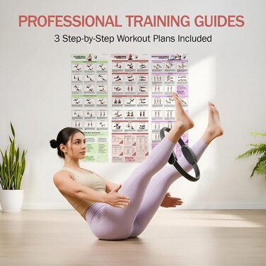 Pilates-кільце Slim Panda з м'ячем, гумками та сумкою, рожеве - 35 см