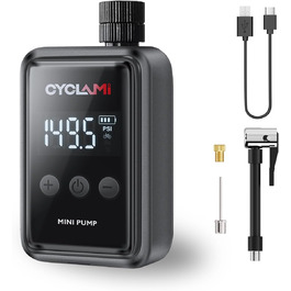 Електричний велосипедний насос CYCLAMI з цифровим манометром, 150 PSI, акумуляторний, підходить для Presta і Schrader, для шосейних і гірських велосипедів