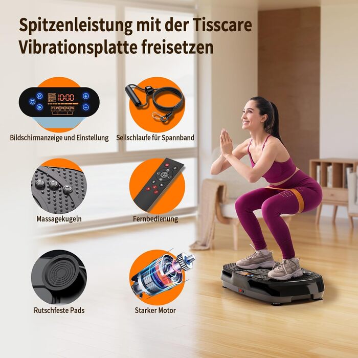 Вібраційна платформа TISSCARE для дому: тренування, схуднення, формування фігури та м'язів. 120 рівнів, 5 режимів, до 180 кг. Чорний колір