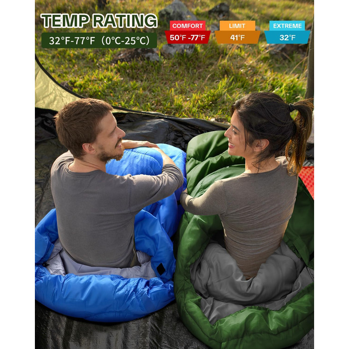 Сплячий мішок Sportneer Outdoor - ковдровий спальний мішок 3-4 сезони для дорослих, теплий спальний мішок для кемпінгу, подорожей та активного відпочинку (200x85см, зелений)