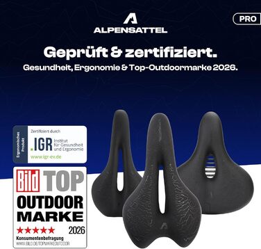Велосідельний ергономічний ALPENSATTEL® з 3D піною Memory Foam для жінок та чоловіків - дихаючий матеріал, універсальне кріплення, Sport PRO