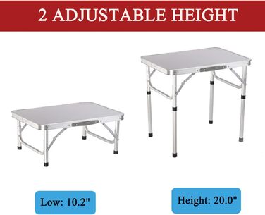 Складаний столик 60 см, портативний, для кемпінгу та пікніків, сад, на вулицю. Складаний стіл з алюмінієвим каркасом, регульована висота, 60 x 45 x 26 см, білий