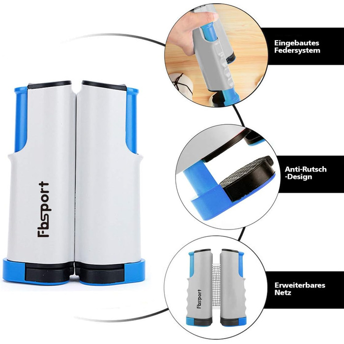 FBSPORT Набір для настільного тенісу Професійний: 2 ракетки, сітка, 6 м'ячів, сумка (сірий)