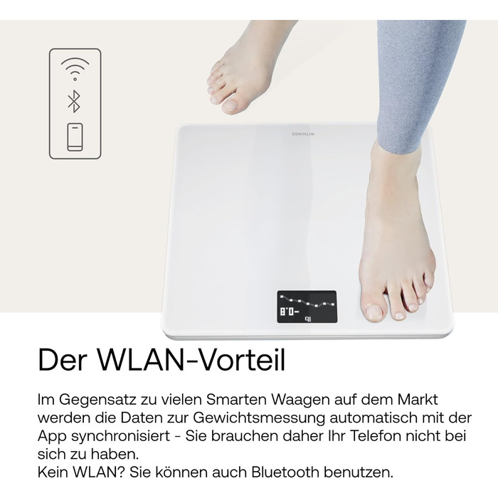 Withings Body — Wi-Fi вага з відстеженням ваги та ІМТ, цифрова підлогова вага з синхронізацією через Bluetooth або Wi-Fi, біла