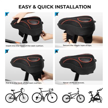 Покриття для велосипедного сидіння YOUNGDO, ергономічний гелевий чохол, м'яка та комфортна підставка для сидіння велосипеда з дощовим захистом, для жінок та чоловіків (червоний, широкий)
