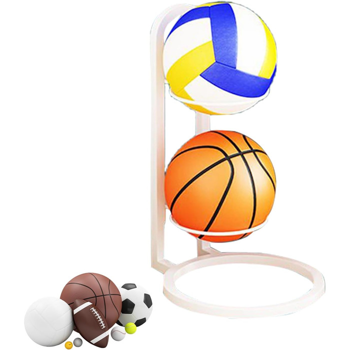 Стенд для м'ячів: баскетбол, футбол, волейбол, металевий, 2 яруси, білий