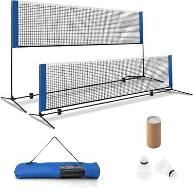 Сітка для бадмінтону GOPLUS зі стійкою, регульована по висоті 89-155 см, з сумкою та 2 воланами, для бадмінтону, тенісу, волейболу, для залу та вулиці, 420 см