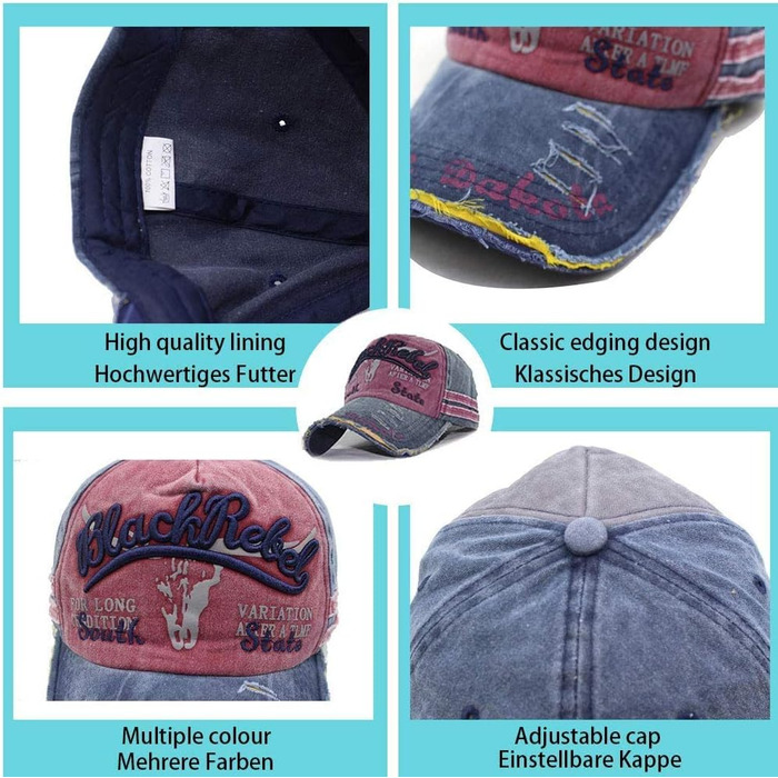 Кепка бейсболка унісекс у вінтажному стилі, регульована retro-кепка для прогулянок та спорту, колір синій